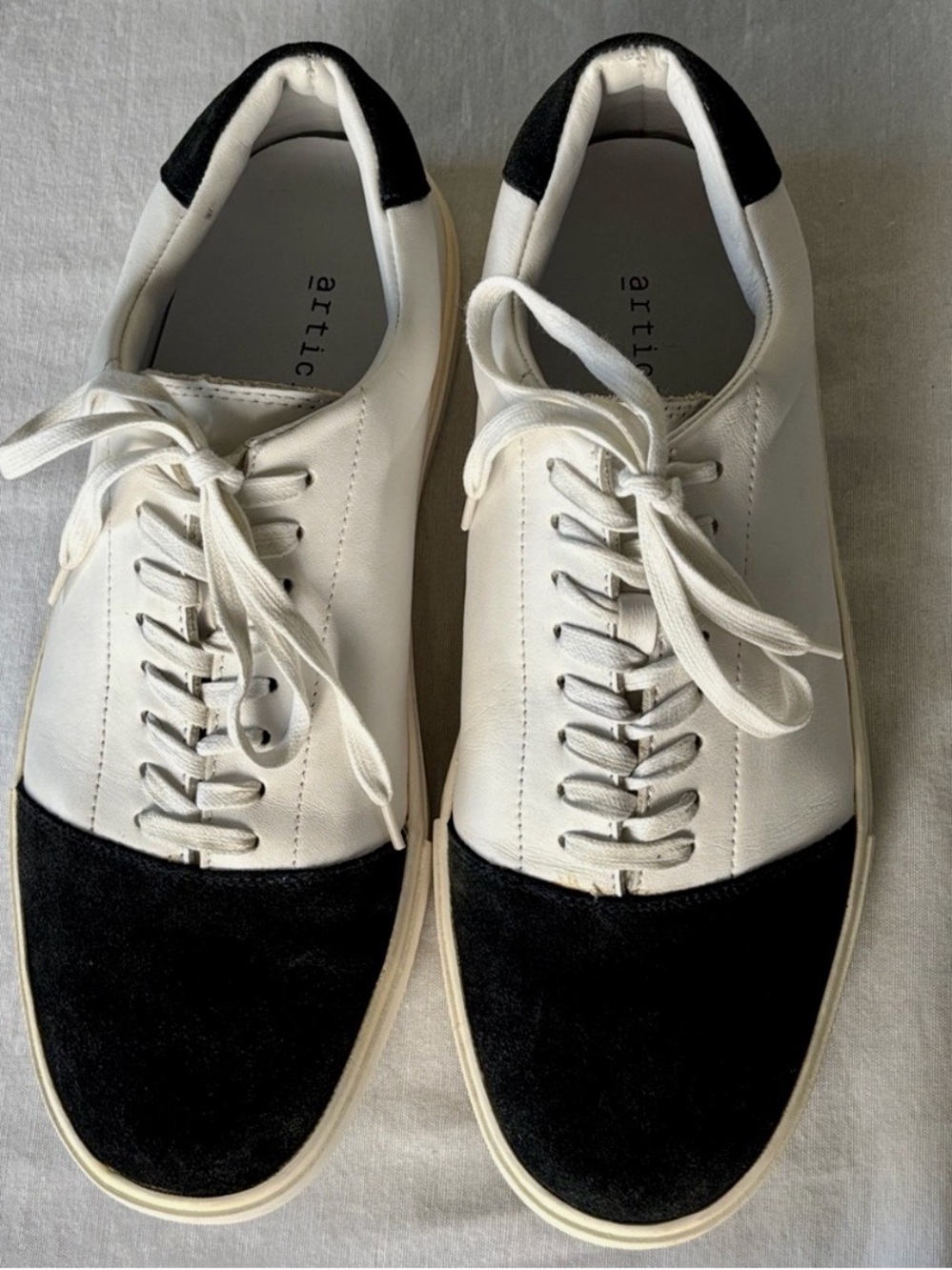 Article No. White Leather Sneakers with Black Suede Top Cap